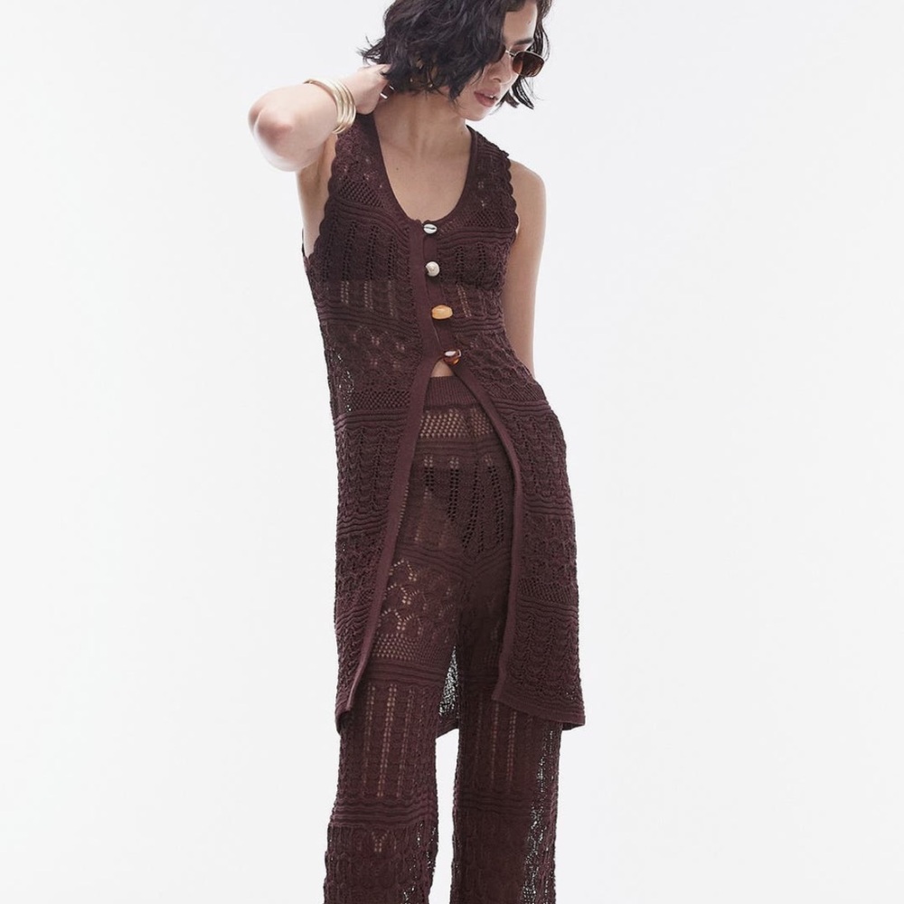 Topshop Open Stitch Sleeveless Longline Cardigan